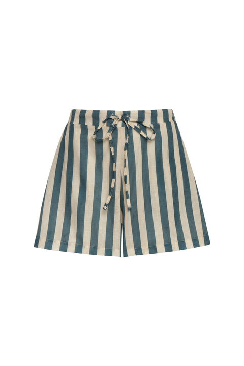 Liana Green Stripes Linen Shorts