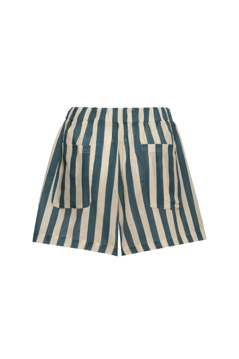 Liana Green Stripes Linen Shorts
