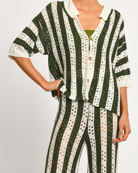 Laurent Green Stripes Knitted Top