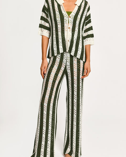 Siro Green Stripes Knitted Pants
