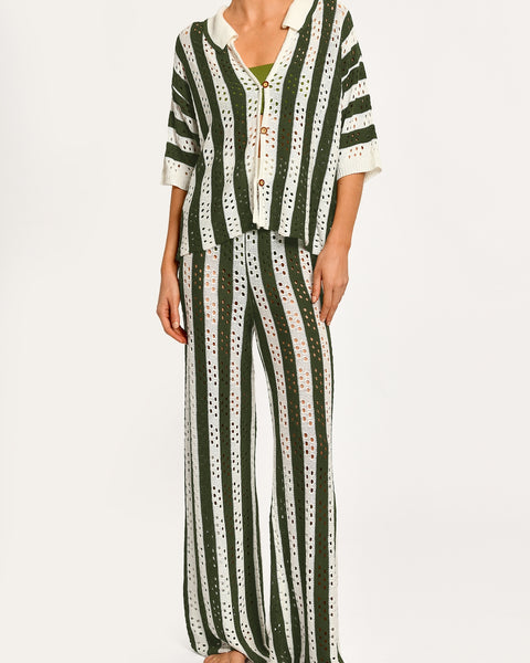 Laurent Green Stripes Knitted Top