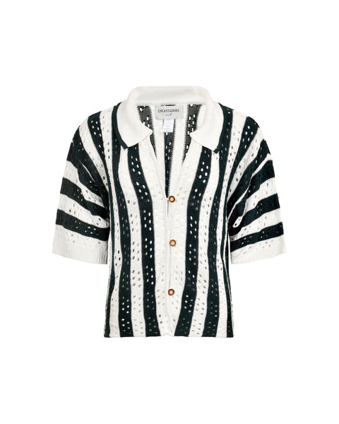 Laurent Green Stripes Knitted Top