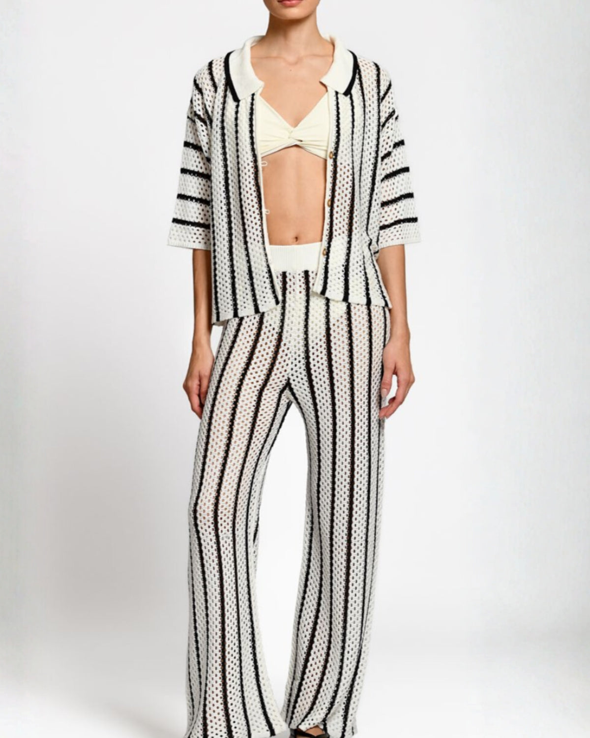 Siro Black Stripes Knitted Pants