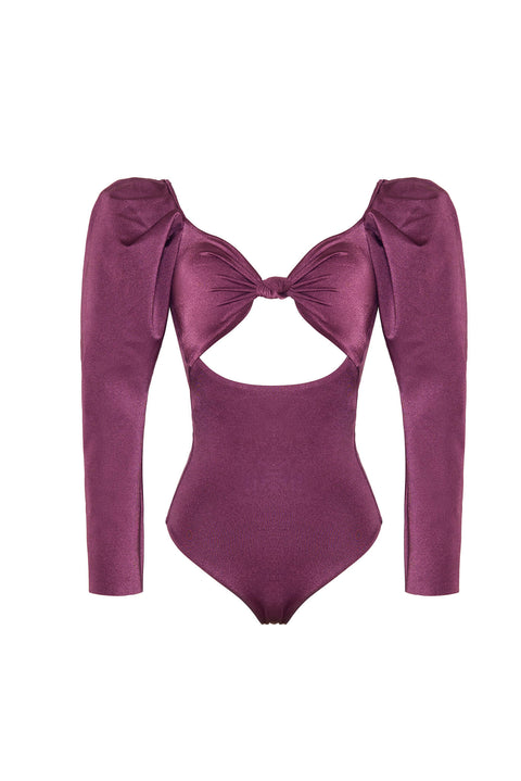 bodysuit morado para mujeres con mangas estructuradas