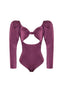 bodysuit morado para mujeres con mangas estructuradas